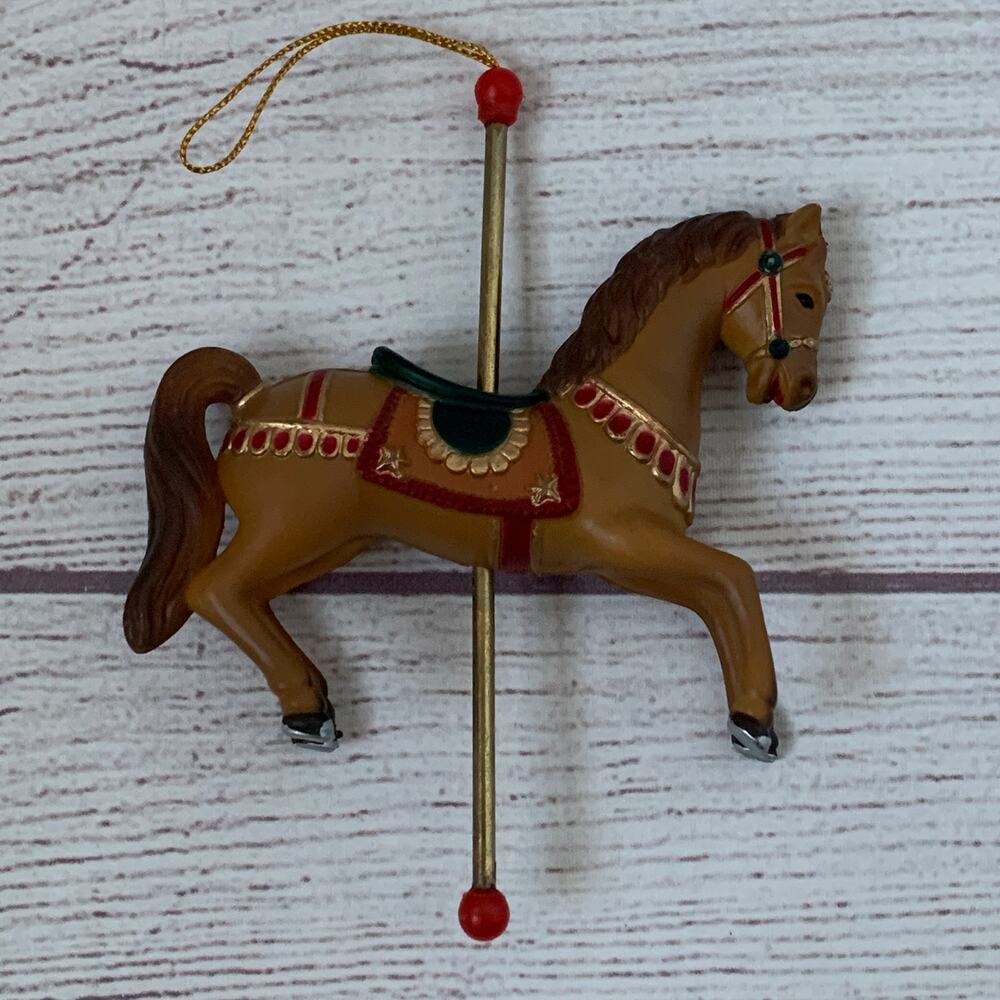 Vintage Brown Carousel Horse Christmas Tree Ornament 4 3/4" Tall